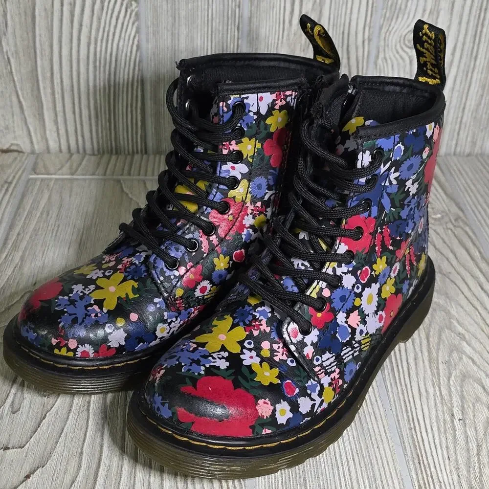 Dr. Martens Youth 1460 Wander Floral Print Leather Combat Boots Kids Size 1